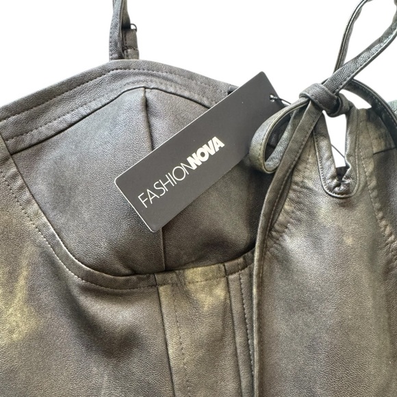 Fashion Nova Faux Leather Corset Top | Lace-Up Bustier Camisole Y2K Clubwear - Picture 9 of 15